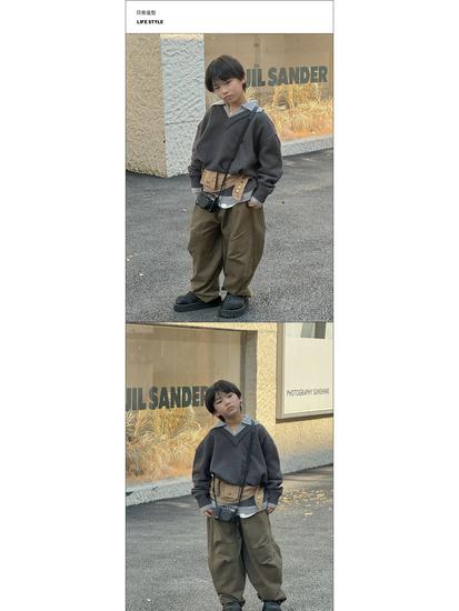 Korean-Style Boys' Fleece-Lined Cargo Pants, Washed and Faded, for Autumn/Winter 2025 - Medium and Big Children's Casual Wear