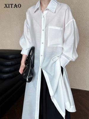 Single Breasted Turn-down Collar Split Dress GJ1082