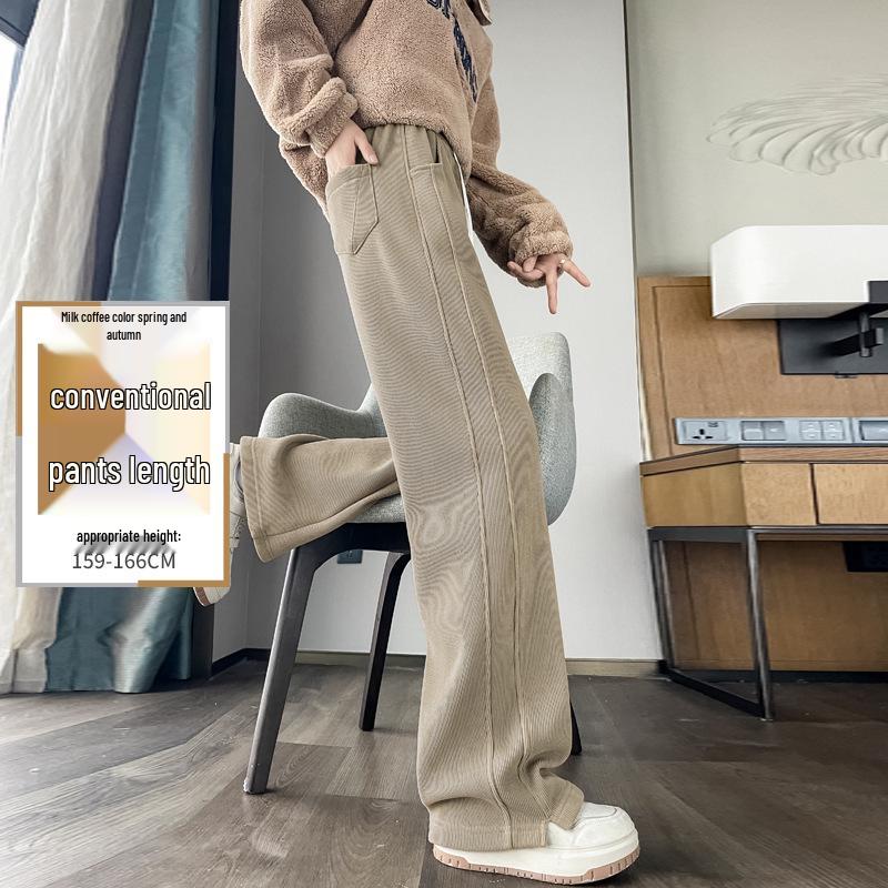 Women's Lambswool Wide-Leg Sweatpants, Autumn/Winter Narrow Straight-Leg, Tall Plus Velvet, Extra Length, Outerwear Cotton Pants.