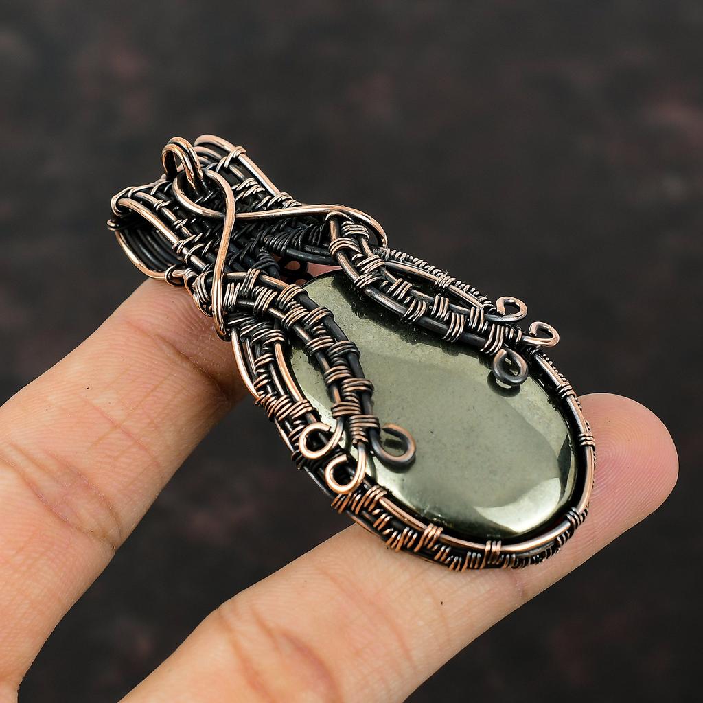 Apache Pyrite Pendant Copper Wire Wrapped Pendant Handmade Pendant Wire Design Jewelry Gemstone Copper Jewelry Gift For Mother Healing Stone