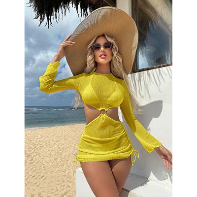 Kadın Mayo Örtüsü Üç Parça Bikini Seti Örgü Örtü Bağlamalı Oyuklu Mayo Örtüsü Mayo
