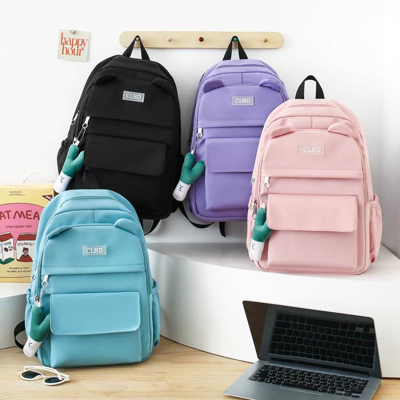 Three-Piece Backpack Set Solid Color Student Schoolbag Women Large Capacity Lightweight Computer Backpack
