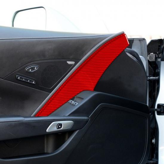 2Pcs Real Soft Carbon Fiber Inner Door Panel Decor Cover For Corvette C7 2014-19