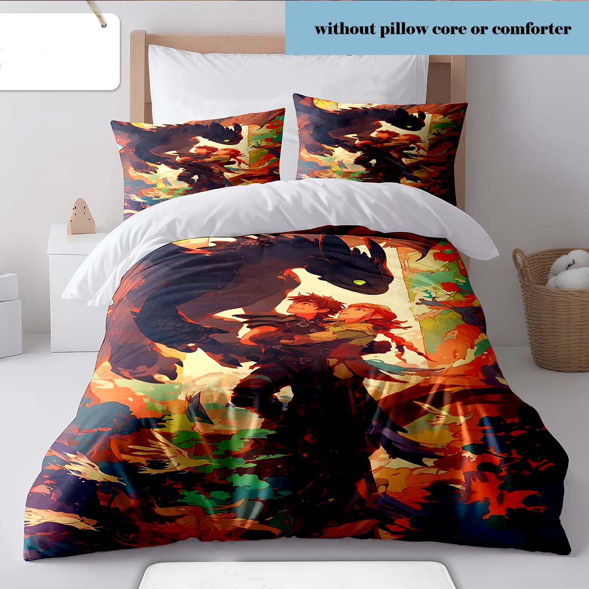 Black Dragon Duvet Cover Set Fantasy Dragon Art Bedding Fire Theme Quilt Cover Pillowcase -QJY 135x200cm