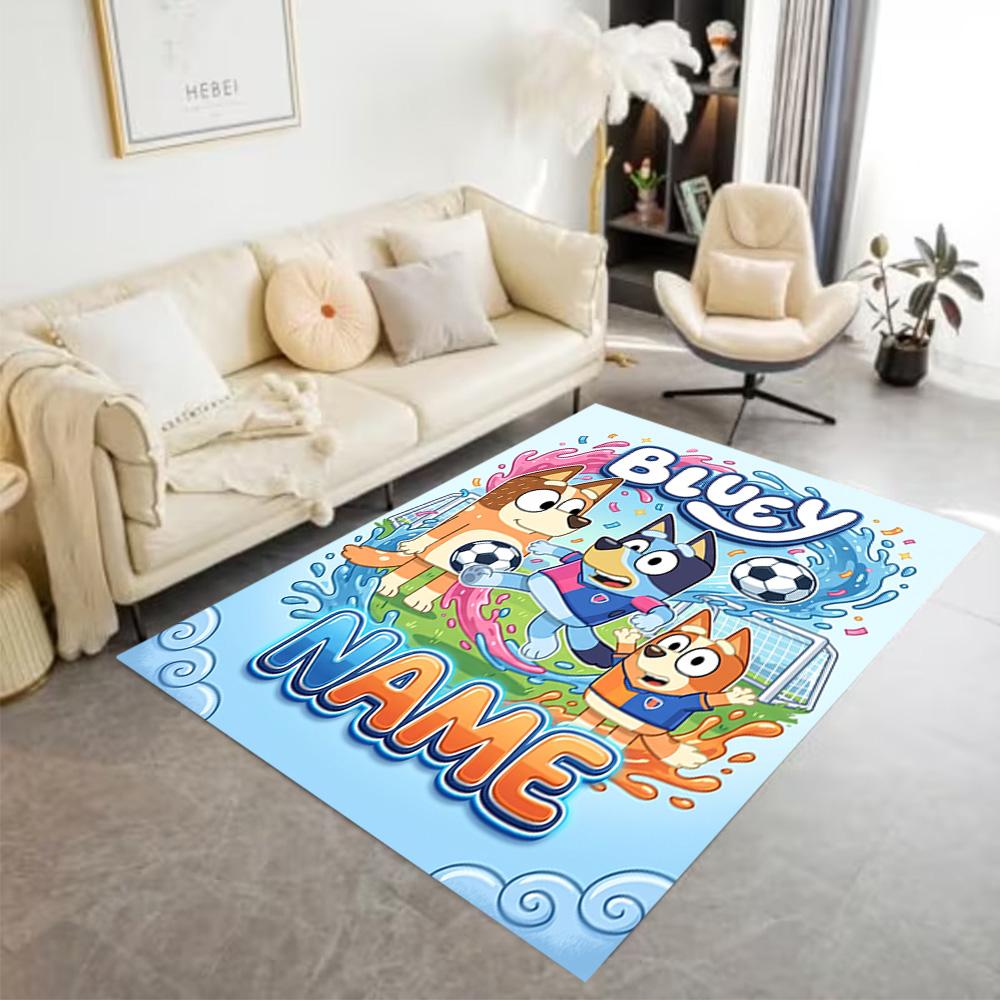 Soccer Fun Bluey Customize Your Name Area Rug Design for Bedrooms Dining Room Living Rooms Foyer Antislip Carpet Office home decor Wedding Party Gift
