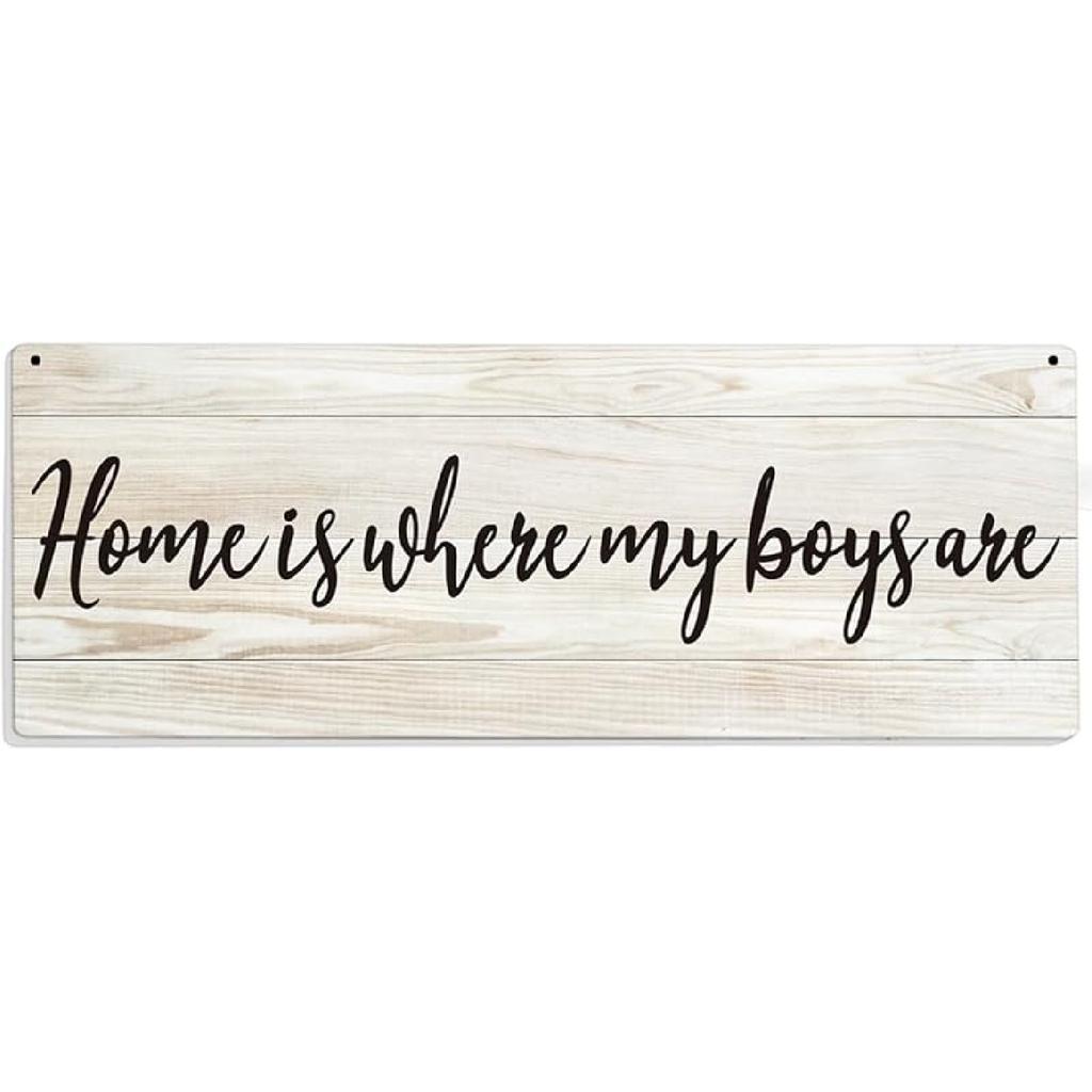 Boy Mom Gifts, New Mom Gifts, Home is Where My Boys are Wood Sign Decor, Farmhouse Wall Hanging Decoration for Home Bedroom, Boy Mom Mother's Day