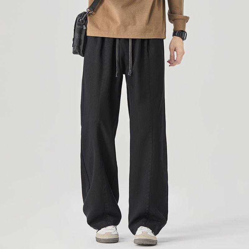 American retro trendy brand lace-up lyocell casual pants men's autumn new loose wide-leg straight trousers
