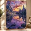Fantasy Mountain Lake D Texture Printed Poster Custom Vintage Metal Tin Plate Sign for Wall Art Decor Luxury Article Decoration