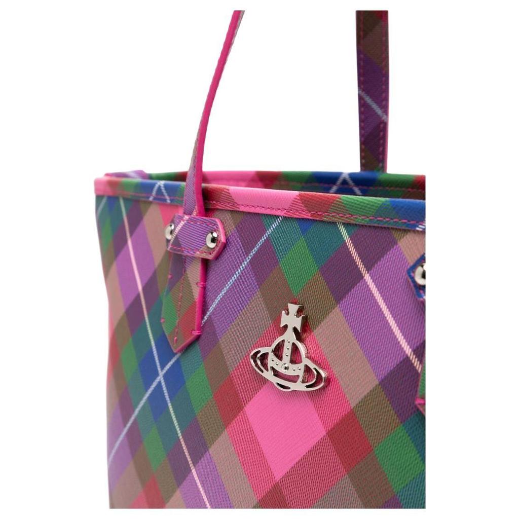 VIVIENNE WESTWOOD Plaid Pattern Zipper Closure Tote Bag Women Tote Bags Pink Multicolor 4D020001US001OA