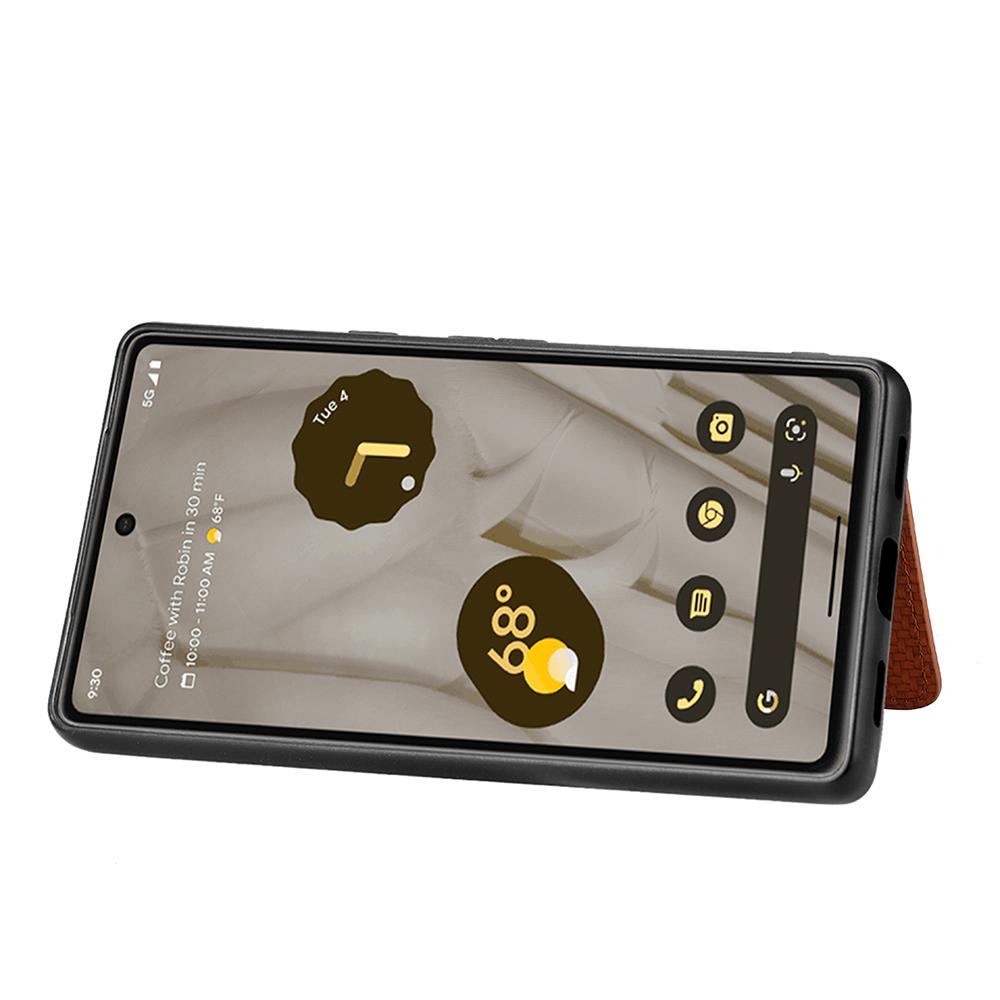 For Google Pixel 7a PU Leather Coated PC+TPU Magnetic Phone Cover Carbon Fiber Texture Shockproof Anti-sratch Phone Case Wallet Kickstand