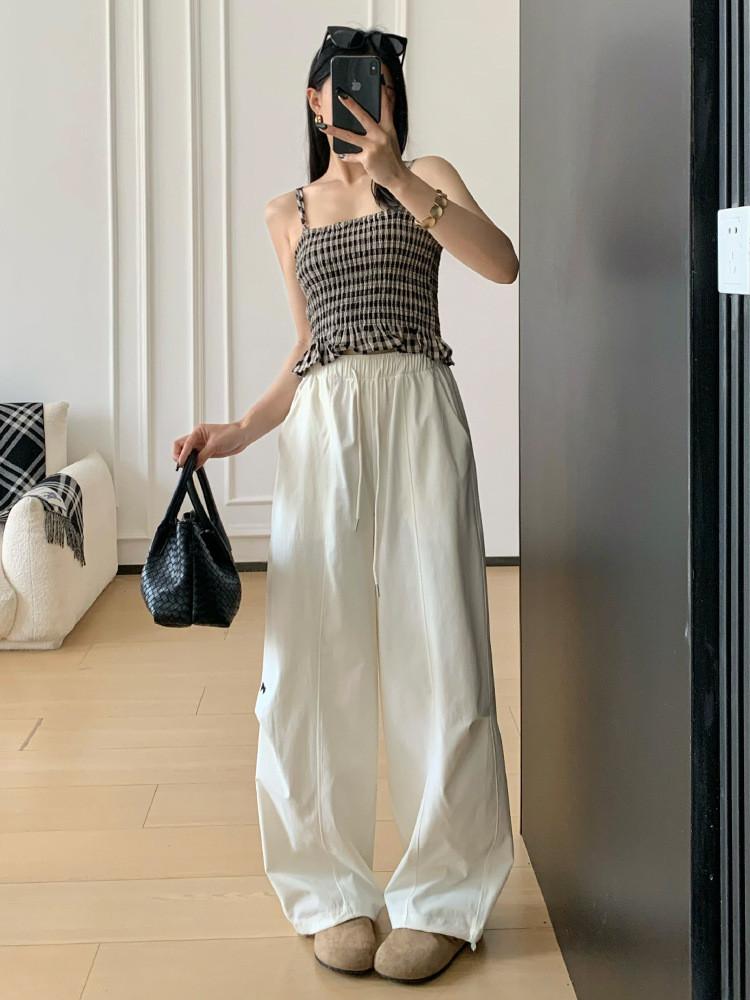 Casual High Waist Embroidered Wide Leg Pants For Women Summer Lightweight Linen Style