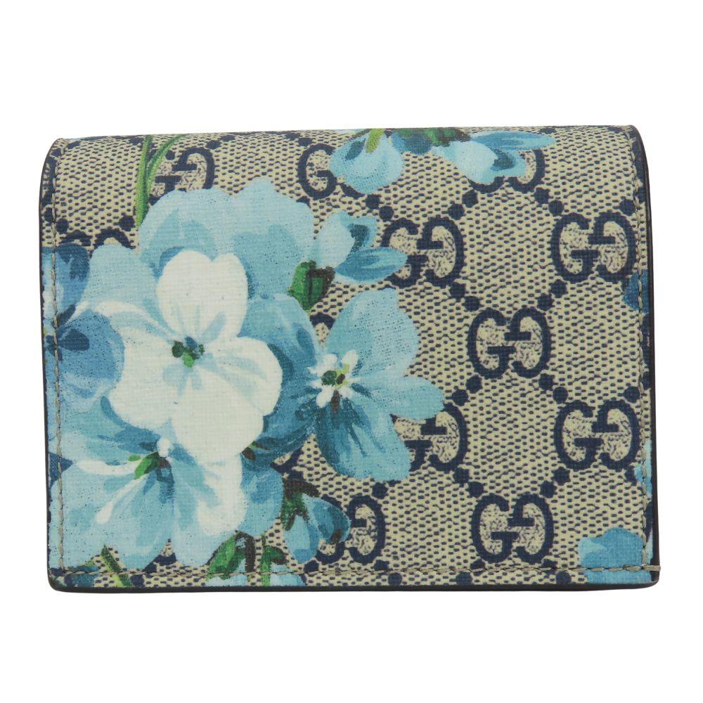 Used GUCCI Bifold Wallet 546372 Blooms Flower print GG Supreme Canvas Blue beige Compact wallet