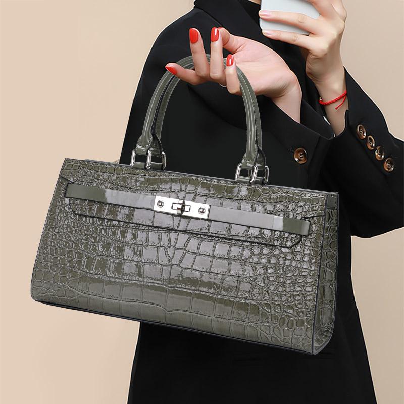 Aidrani Light Luxury Crocodile Pattern Genuine Leather Women s Bag Fashionable and Versatile Advanced Grey Cowhide Crossbody Bag