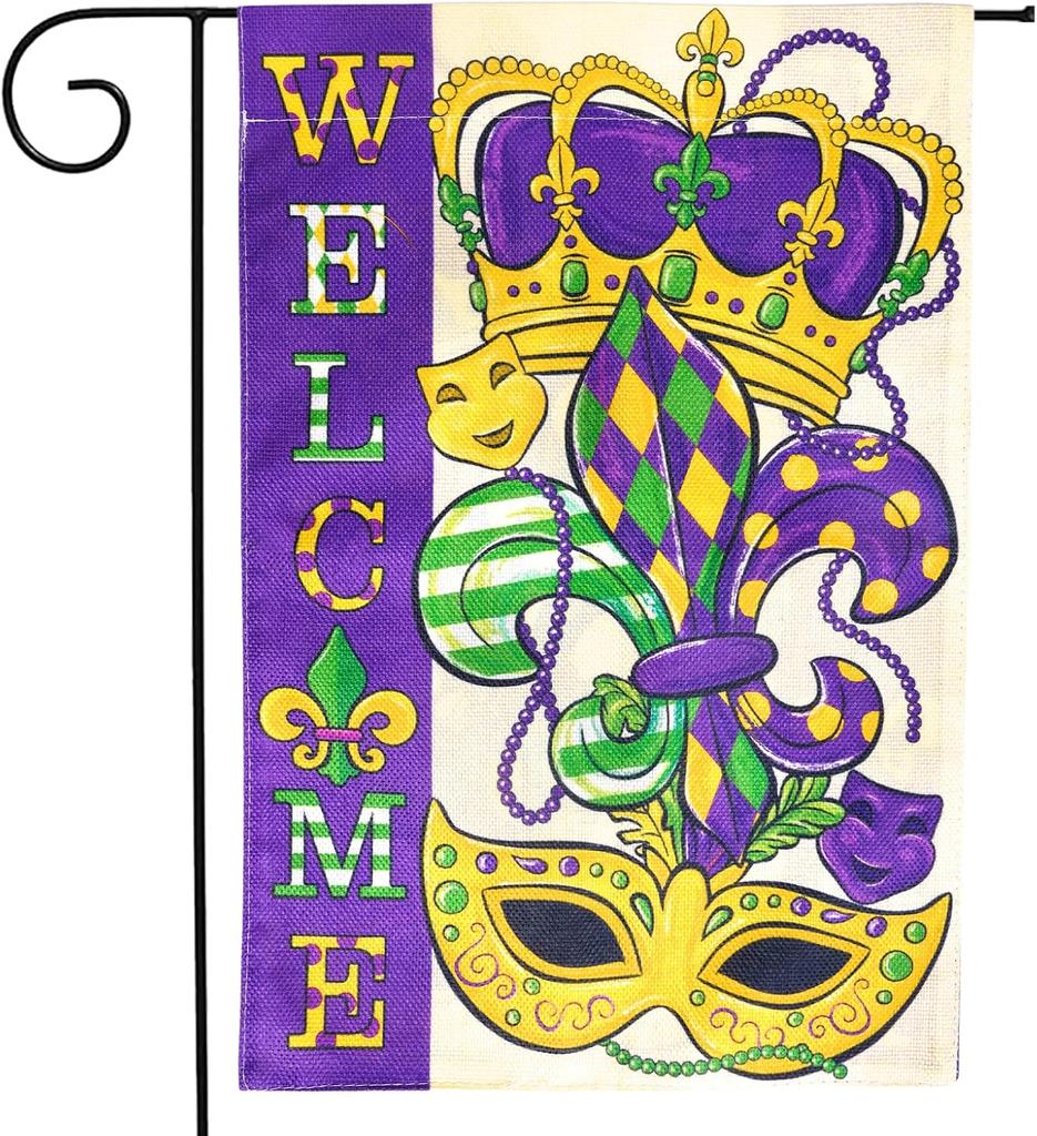12x18 Inch Mardi Gras Double-Sided Garden ag - Purple Green Gold Carnival Yard ag for Outdoor Home Yard Decor AAS