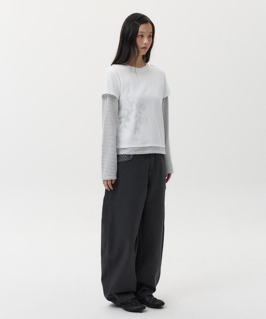 Ohesio Logo Layered Stripe Long T-Shirt, White