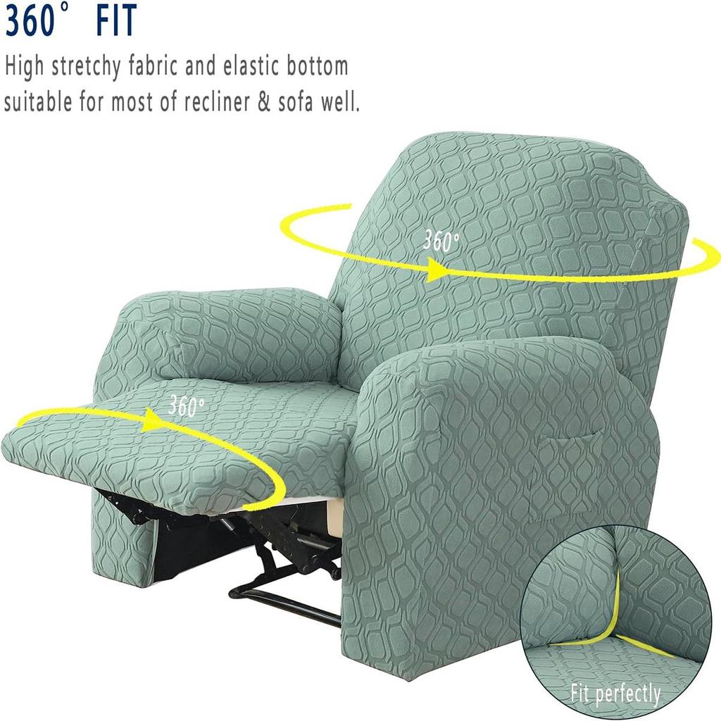 4-teiliger Stretch-Liegesessel-Überzug Jacquard-Liegesesselbezüge mit Seitentasche Rutschfest 1-Sitzer Sofa Möbelprotektoren