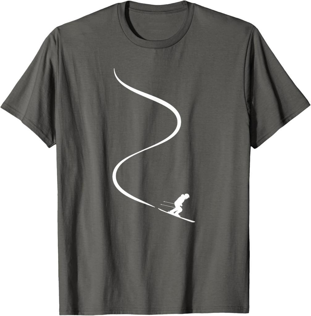 Skier Carving Powder Snow Trail Graphic TShirt Breathable Casual Short Sleeve Tee