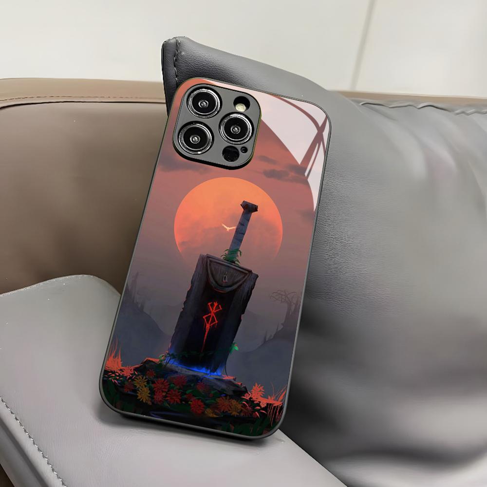 Berserk Japanese Anime Phone Case for Iphone 17 Air 16 15 14 12 11 13 Pro Max Mini X Xr Xs Puls Black Glass Cover
