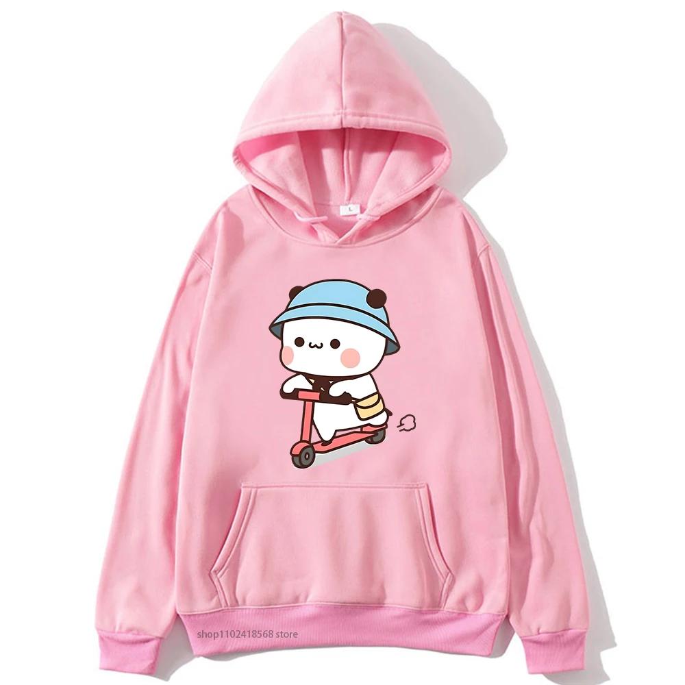 Mochi Brownie Bear Bike Riding Hoodie for Men Bubu Dudu Sweatshirt Couple Clothes Long Sleeve Clothing S