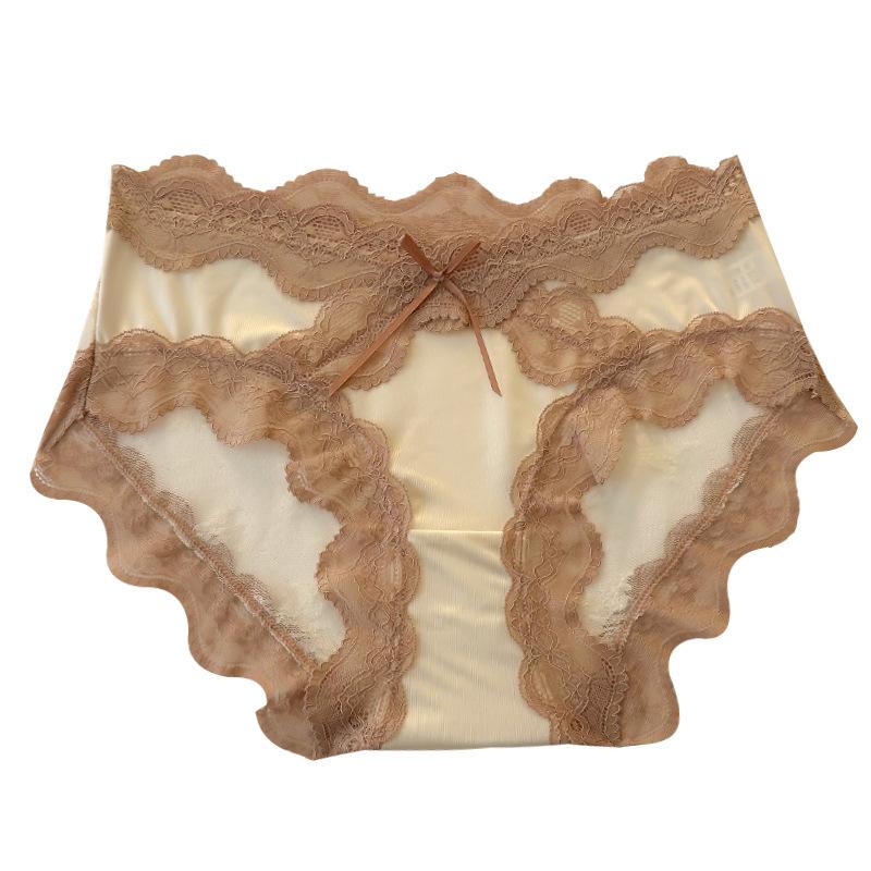 Ladies Sexy Lace Pure Cotton Crotch Antibacterial New Satin Lace Triangle Underwear
