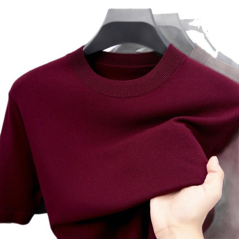 Men Solid Color Short Sleeve Crew Neck Fitted Casual Knit Bottoming Sweater