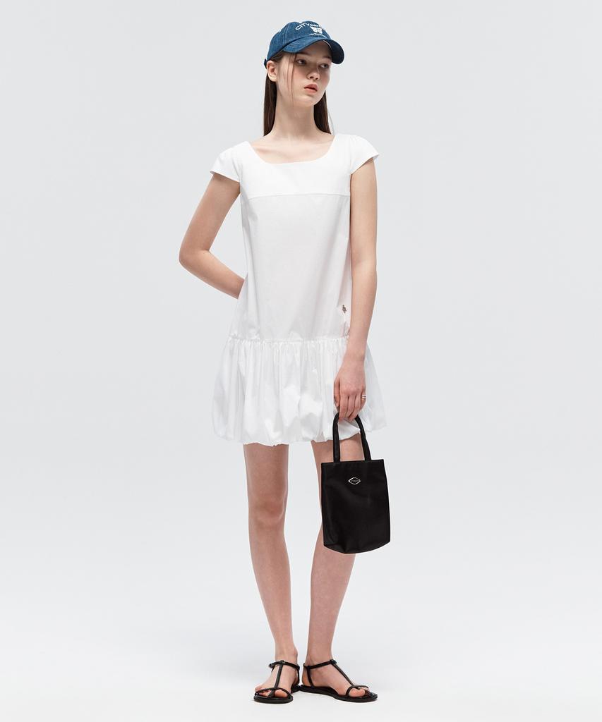 City Breeze Square Neck Balloon Mini Dress_White