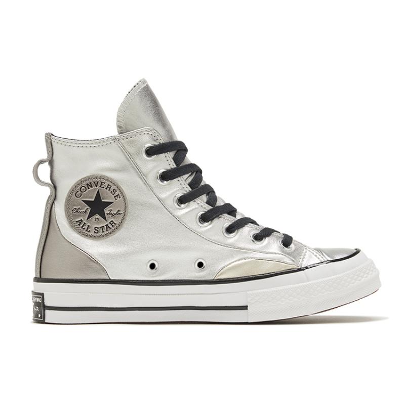 Converse Chuck Taylor All Star Synthetic Leather Liquid Silver Anti-Slip Shock Absorption High-Top Board Shoes Women's Silver Grey