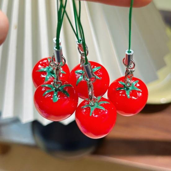 Decorative Pendant with Lanyard 1:1 Realistic Red Tomato Shape Keychain Bag Charm Mobile Phone Hanging