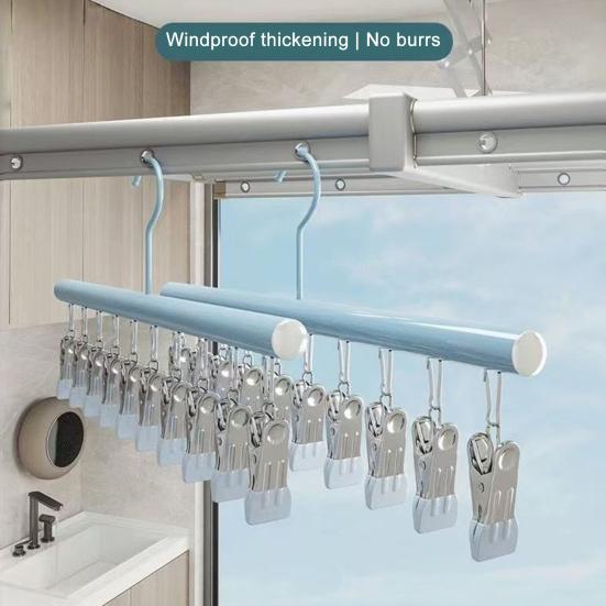 Sušák na prádlo s 10 nastavitelnými klipy Kovová konstrukce Věšáky na kalhoty Legíny Šály Tyč do skříně Závěsný organizér