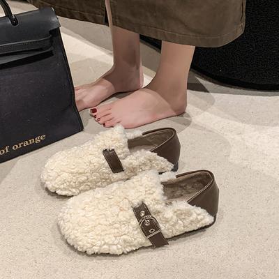 Sapatos femininos quentes de inverno, calçados fofos e confortáveis, estilo coreano, com forro de lã, para áreas externas, sapatos baixos