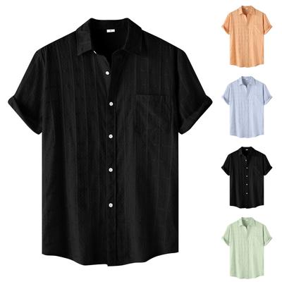 Men's Casual Single Pocket Striped Solid Color Short Sleeve Single Breasted Lapel Shirt