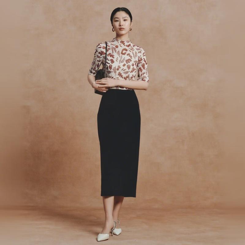 Gejin Women s Solid Slim-Fit Mid-Length Skirt L