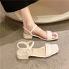 Coarse heeled sandals for women 2025  new one piece buckle strap large shoes mid heel sandals trendy