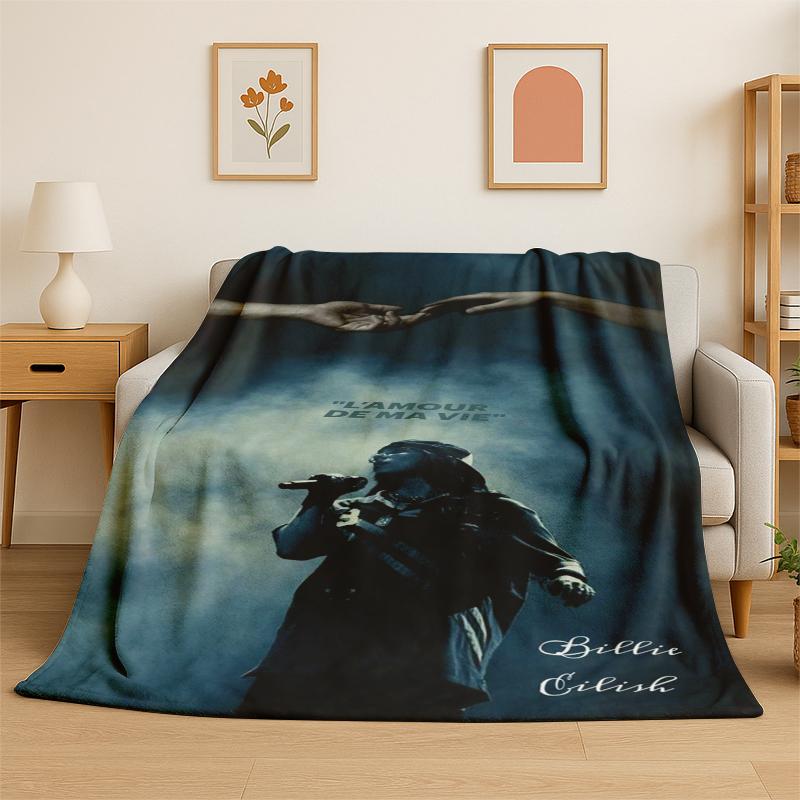 

3D Billie Eilish Singer Star Flannel Blanket Soft Warm Throw Blanket for Bedroom Living Room Bed Travel Camping Picnic Gift 75x90cm