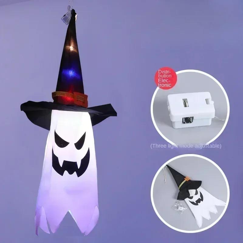 2026 New Halloween Ghost & Witch Hat String Lights - 10 LED Glowing Hanging Decorations for Indoor/Outdoor,  Party, Garden