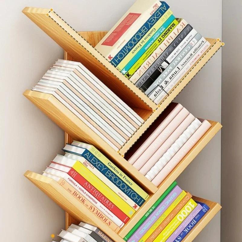 Tree-shaped Bookshelf Solid Wood Book Rack Floor-to-ceiling Space-saving Shelf Living Room Storage Shelf Display Shelf Household