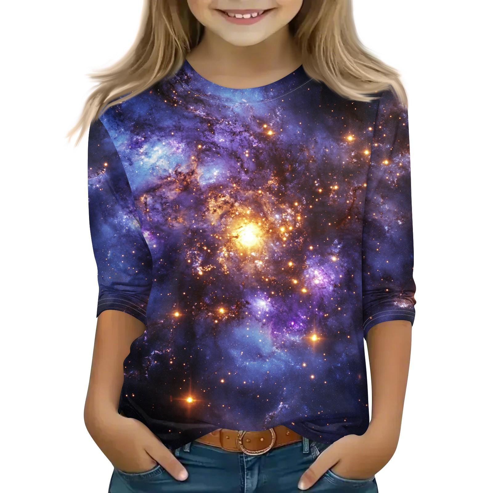 

Топы с принтом для девочек 5-16 лет с круглым вырезом и рукавами 3/4 Футболки Модные топы Наряды Футболки 110 жёлтый