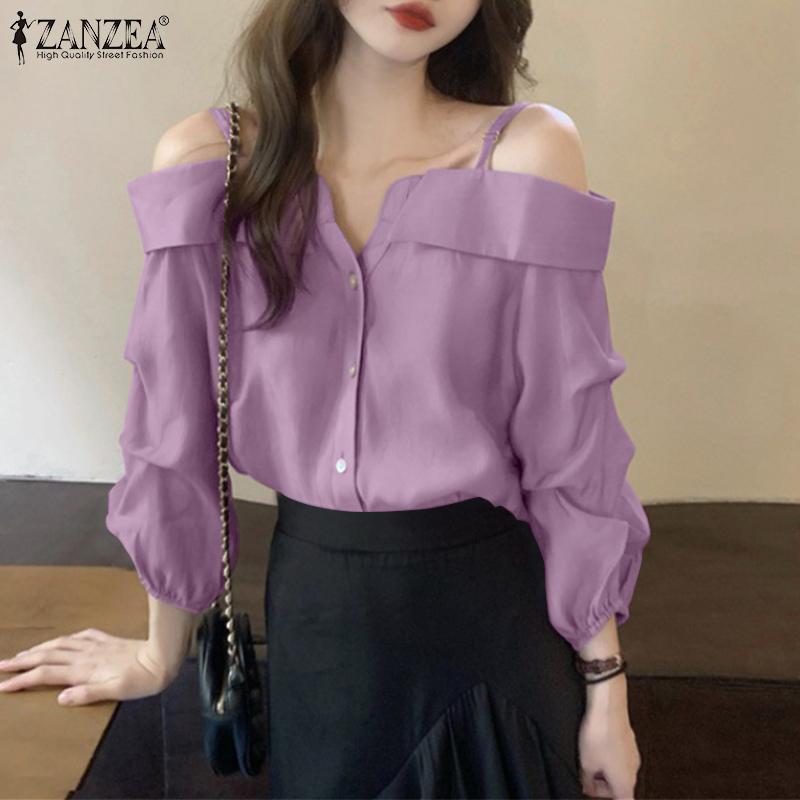 ZANZEA Tops femininos de primavera com alças finas e ombros de fora