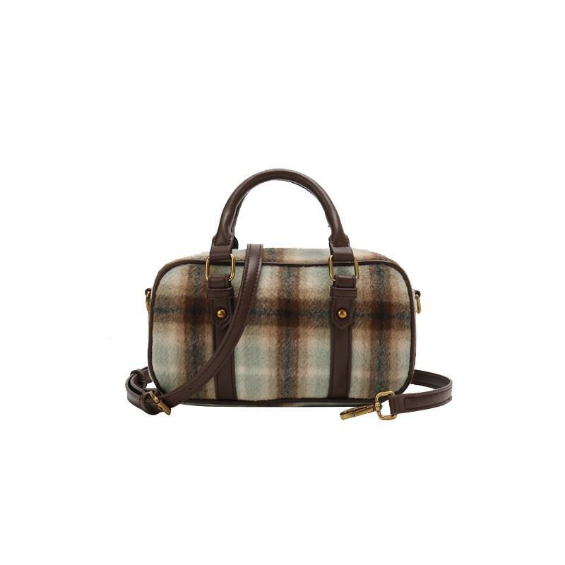 

This s Popular Portable Woolen Plaid Square Bags Boston 2026 Retro Cross-body Bowling Women