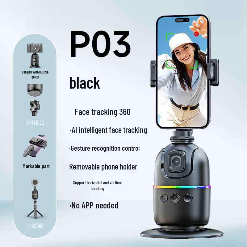 Smart P03 AI Gimbal Stabilizer: 360° Face Tracking, Anti-Shake for Live Streaming & Photography