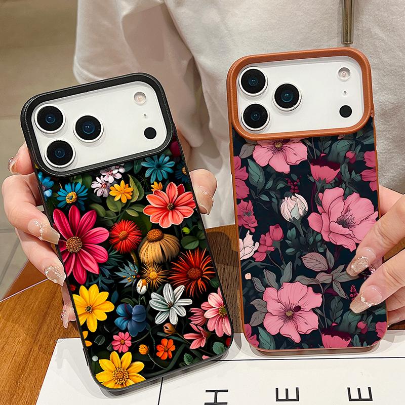 Leather Texture TPU Phone Case For iPhone 17 17e 16e 16 15 Pro Max 14 13 Pro Max 11 Oil Painting Flower Soft Silicone Back Cover