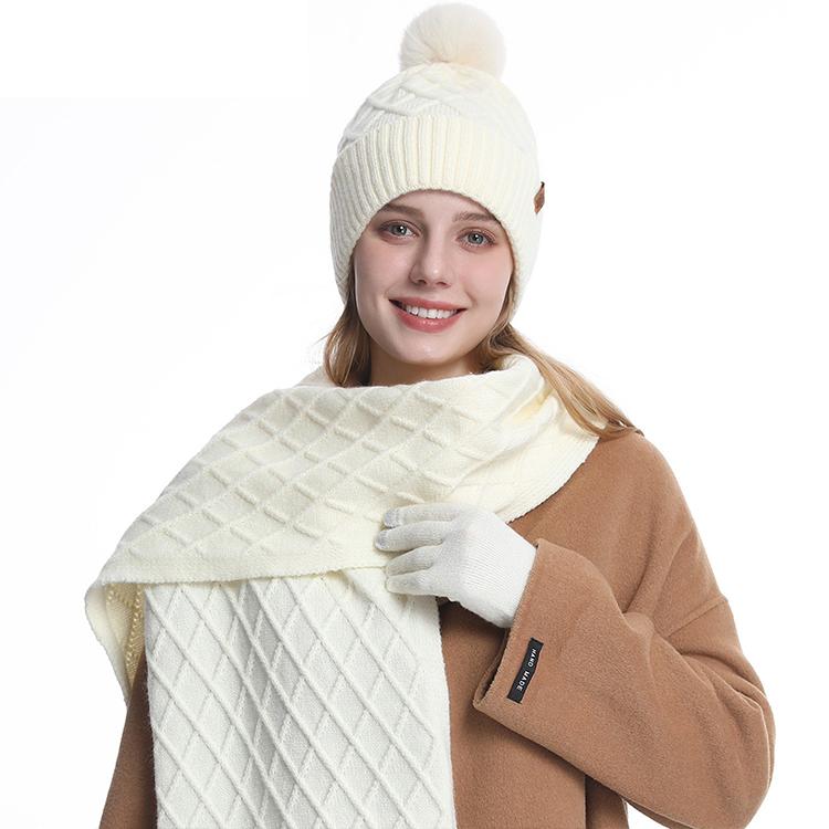 High Quality Winter Knitted Warm Set Custom Logo  Winter Gifts for Men and Women Scarf Beanie Hat and Gloves