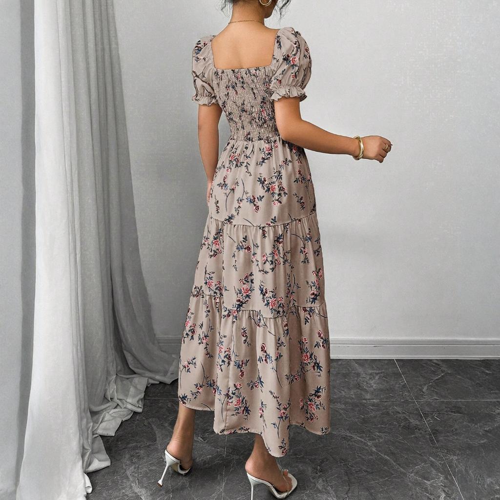 Women's Dress Casual Flowy Dresses square neckline Vocation Boho Beach Sundress