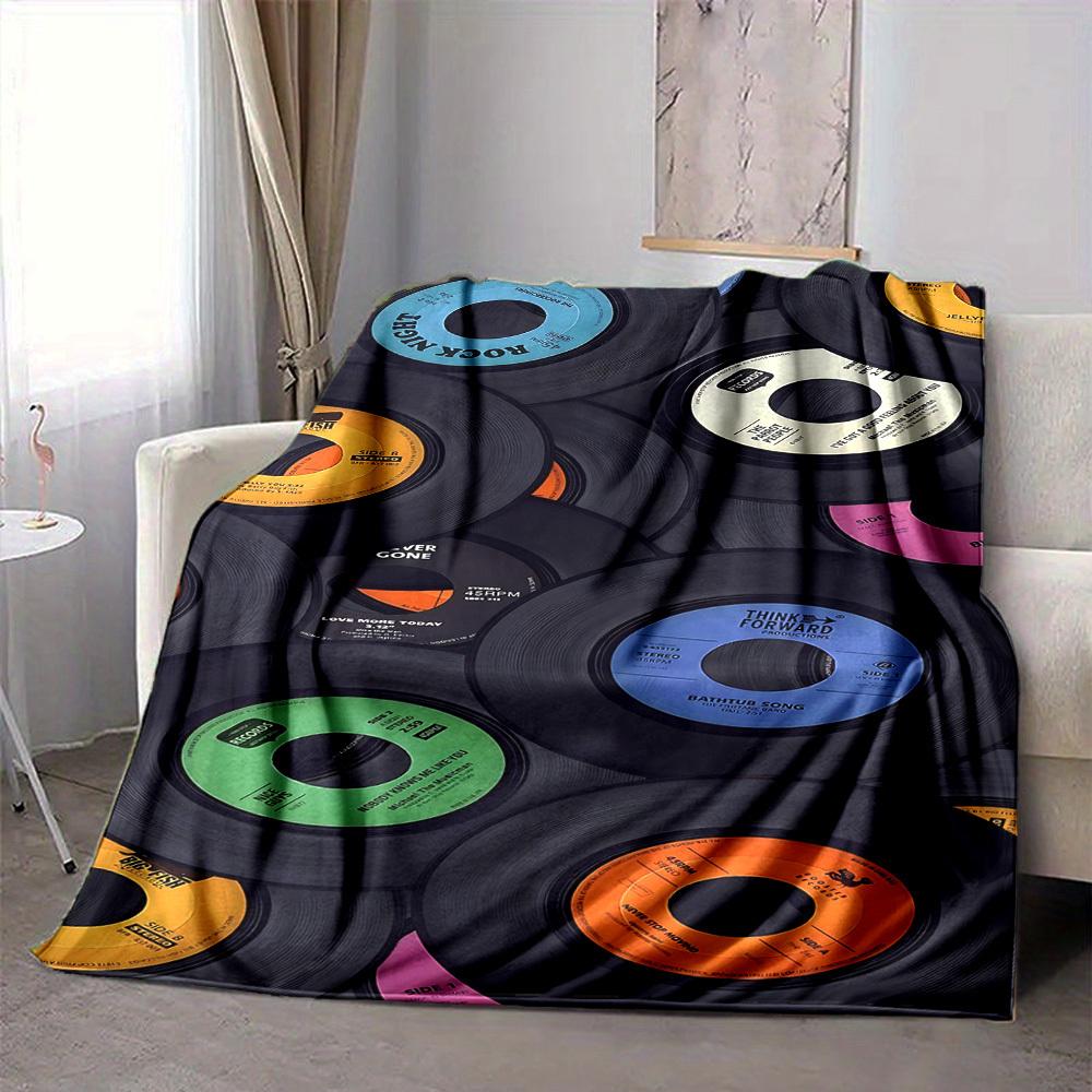 1pc Music Records Print Blanket   Lightweight Flannel Throw Blanket For Sofa, Bed, Living Room, Office, Outdoor Travel, Camping