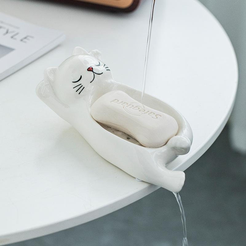 Moderne Schlichtheit Katzenablauf Seifenschale Keramik Seifenschale Heimgebrauch Ohne Stanzen Keramikhandwerk für Badezimmerdekoration