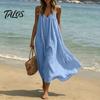Flowy Beach Dress Women's Spaghetti Strap Sundress, Summer Sleeveless V Soft Fabric Neck Cami Dress, Loose Vacation Long Multi-detail Design
