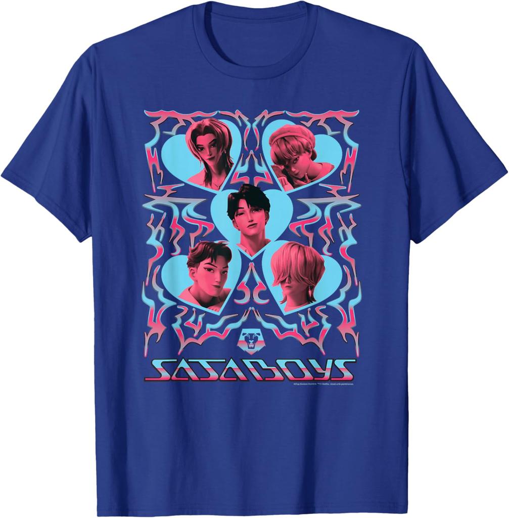 KPop Łowcy Demonów Saja Chłopcy Kształty Serca Portret Koszulka Letnia Męska i Damska Odzież Moda Koszulka z Krótkim Rękawem