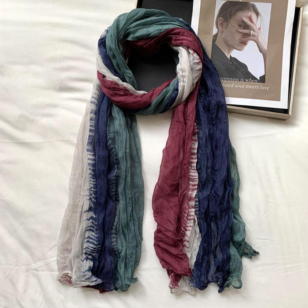 Warm Women's Long Pleated Shawl Bohemian Bandana Shawl Wraps Gradient Texture Scarf Autumn Winter