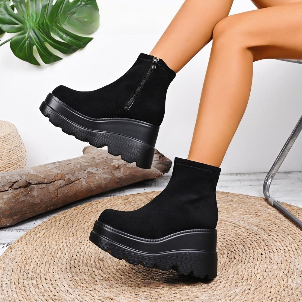 2025 European & American Fashion Autumn-Winter New Women's Ankle Boots - Side-Zip Wedge Heel
