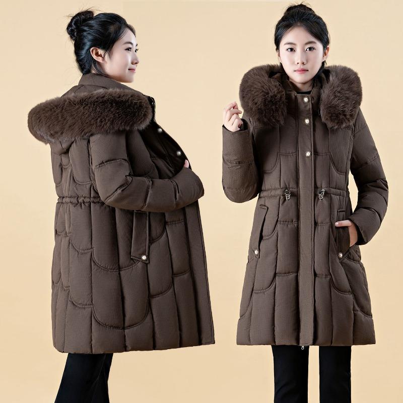 0 waist big fur collar medium and long cotton-padded clothes for women with fleece and thin cotton clothes down jacket